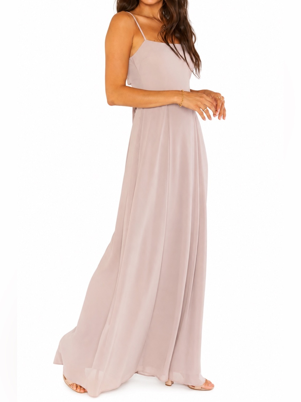Show Me Your Mumu Lauren Tie Maxi Dress Soft Beige Chiffon Size S